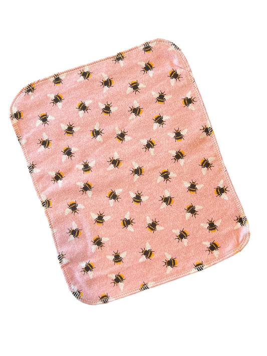 Bees on Pink 1ply flannel reusable paper towel