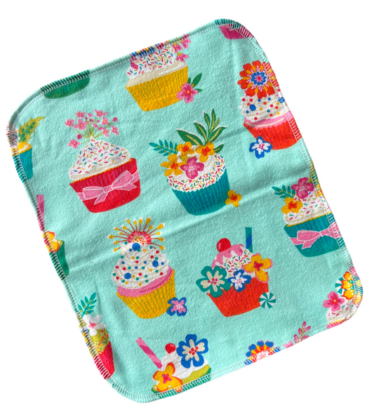 Fancy Cupcakes 2ply flannel reuseable towels