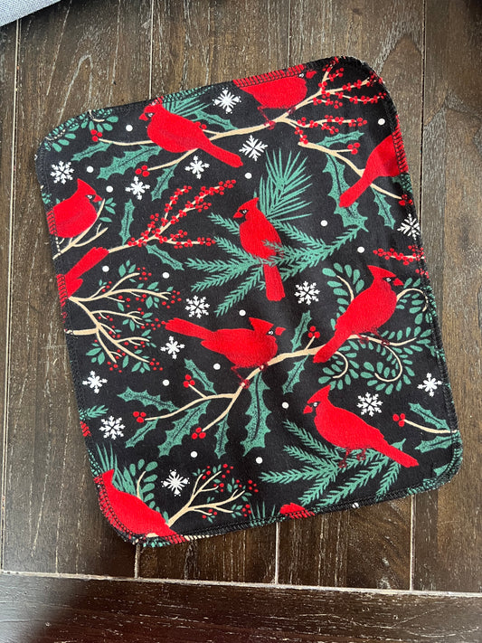 Winter Cardinal 1ply flannel reusable paper towels