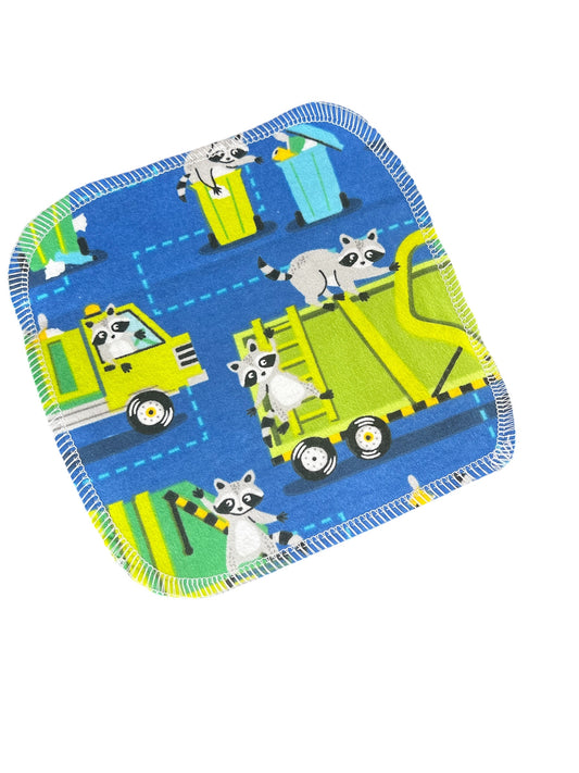 Trash Truck Raccoons 2ply flannel cloth wipes