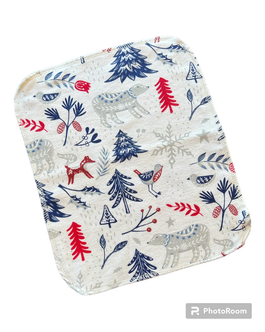 Winter Forest Animals 1ply flannel reusable paper towel