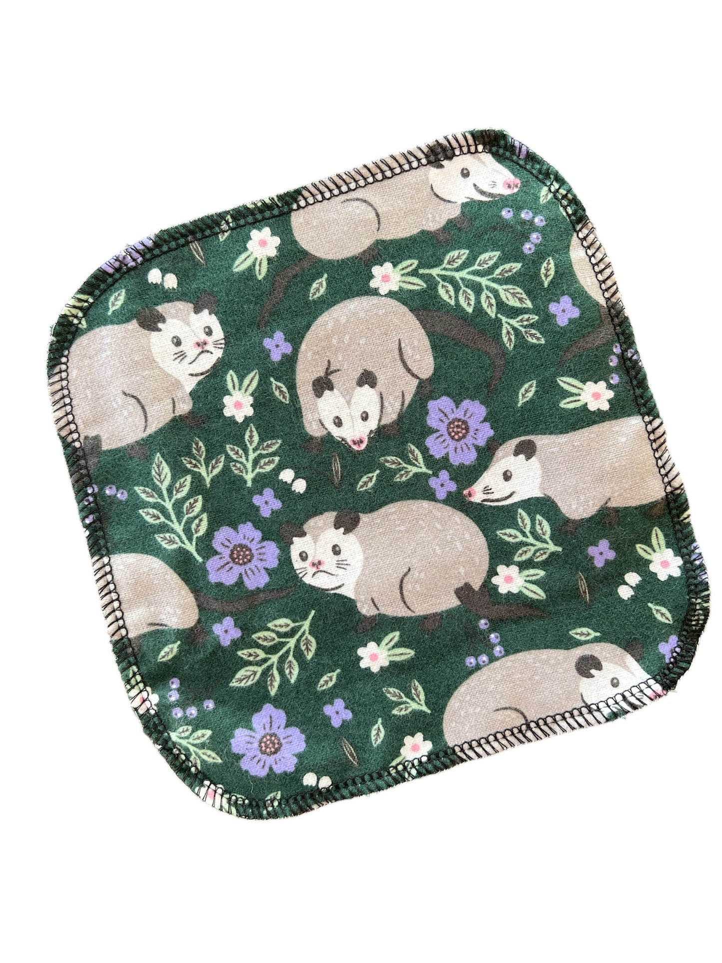 Opossum Flowers 1ply flannel cloth wipes