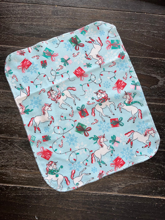 Christmas Holiday Unicorn 2ply flannel reusable paper towels napkins