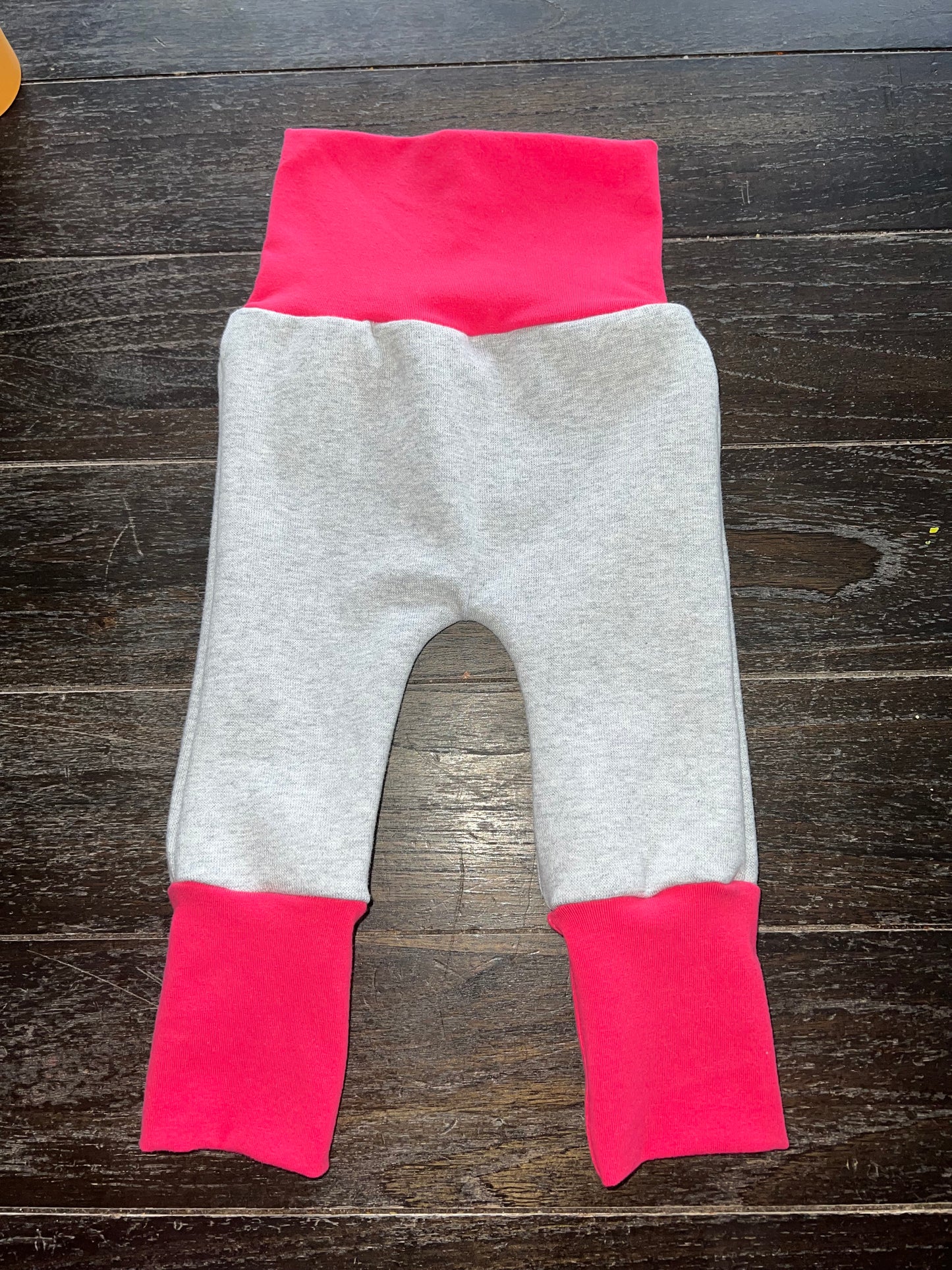 Heather Grey & Hot Pink nb-3m squshiloones grow with me pants