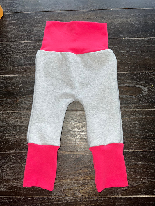 Heather Grey & Hot Pink nb-3m squshiloones grow with me pants