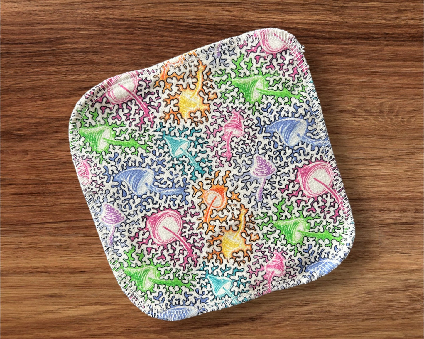 Colorful  Mushrooms 1ply flannel cloth wipes