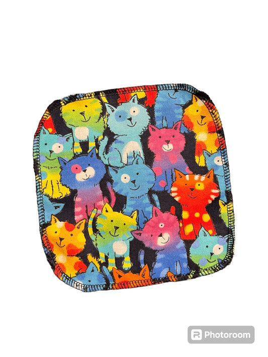 Colorful Kittys 1ply flannel cloth wipes