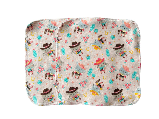 Set of 2 Cowgirl 8x8  2ply flannel cloth wipes