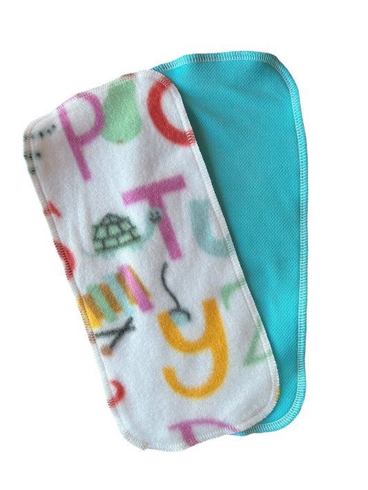 Cute Alphabet & bright blue athletic wicking jersey diaper liners