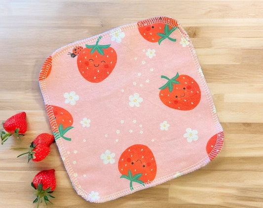 Happy Strawberries 2ply flannel cloth wipes