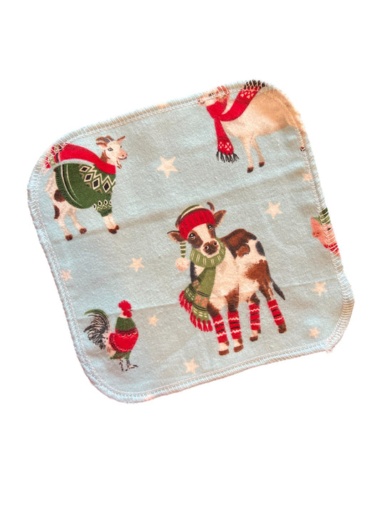 Discount Christmas on the Farm 1ply flannel cloth wipes