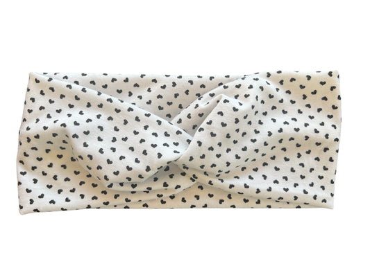 Black Hearts on White Adult Headband