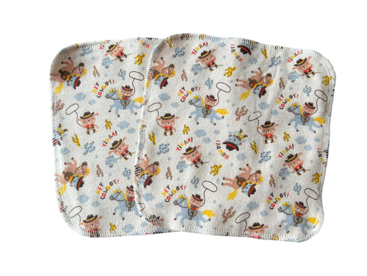 Set of 2 Cowboy 8x8  2ply flannel cloth wipes