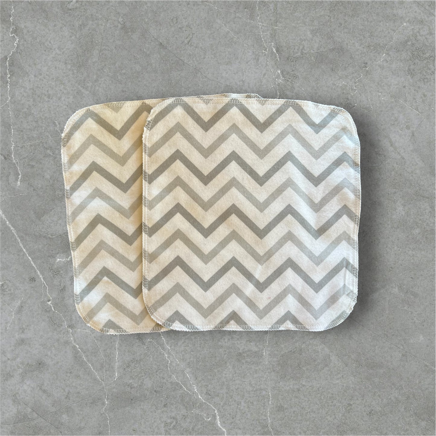 Grey White Zag 1ply flannel cloth wipes