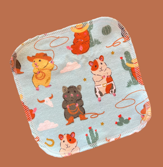 Cowboy Guinea Pigs 2ply flannel cloth wipes