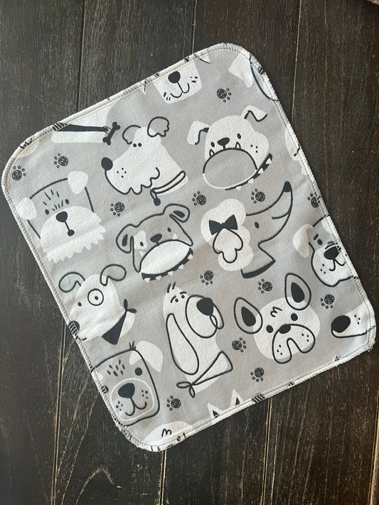 Sketched Dogs on Grey 1ply flannel reuseable paper towels