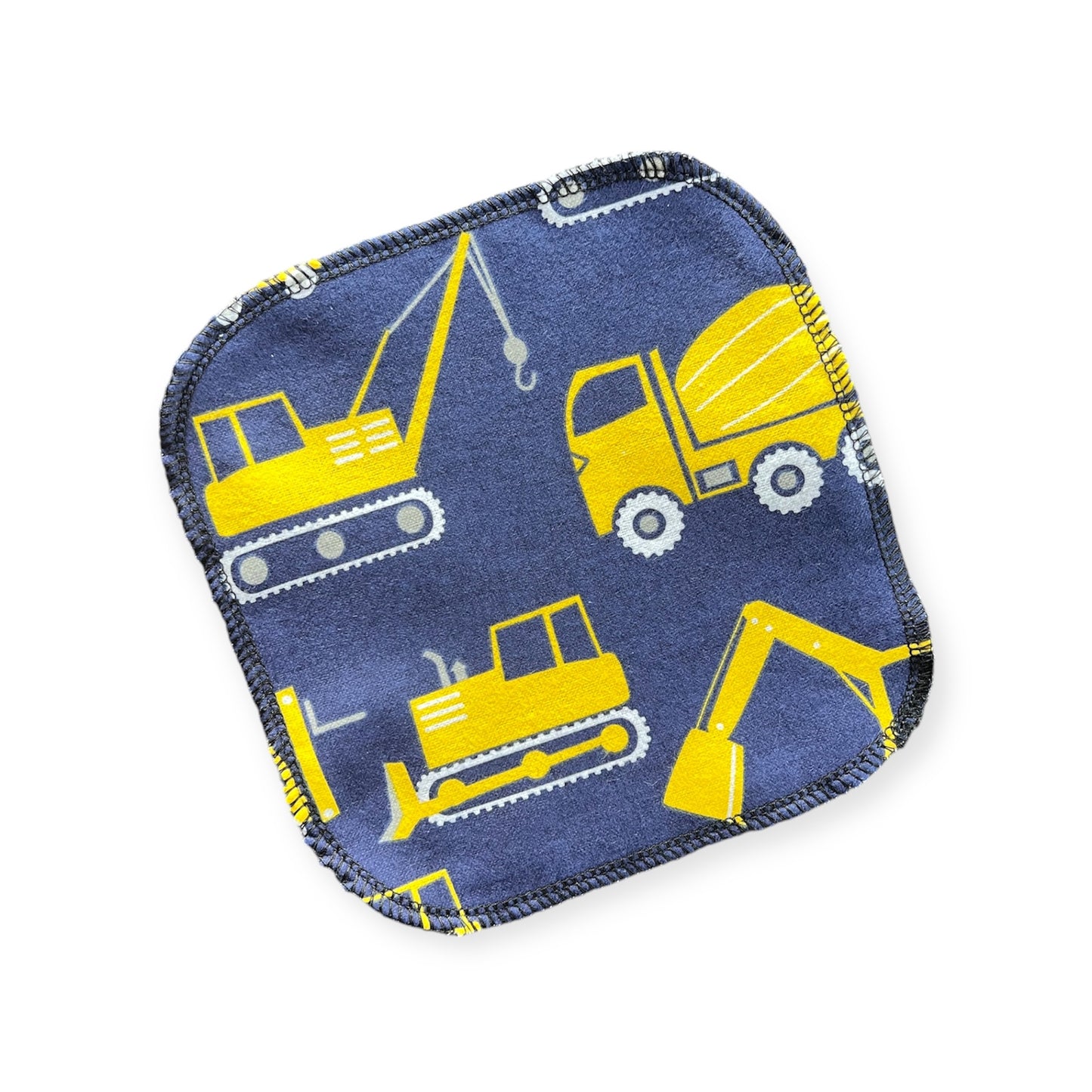Construction Trucks on Navy 1ply flannel cloth wipes