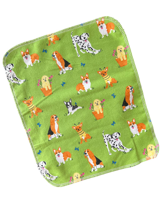 Spring Dogs on Green 1ply flannel reuseable paper towels