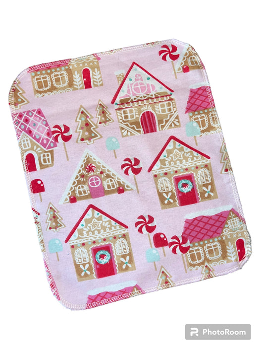 Pink Christmas Gingerbread 1ply flannel reusable paper towels