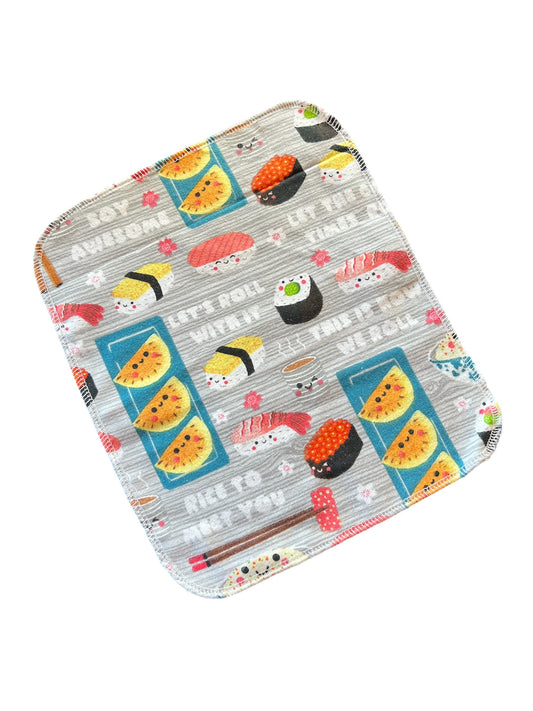 Happy Sushi 2ply flannel reuseable paper towel wash rag