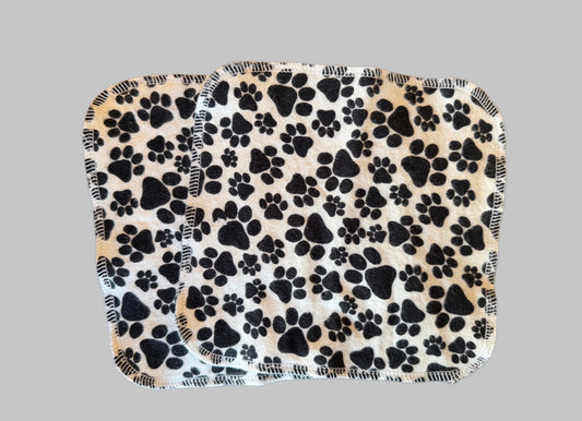 Set of 2 Paw Prints  9x9 2ply flannel cloth wipes