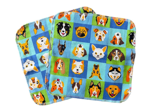 Dog Faces 10x10 2ply flannel cloth wipes