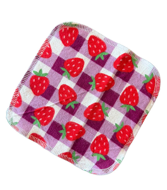 Strawberries on Plaid 2ply flannel cloth wipes