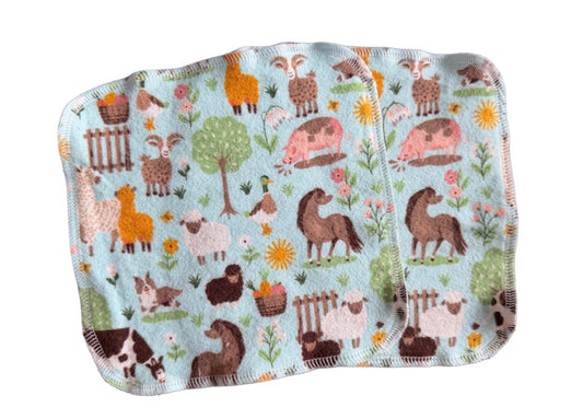 Set of 2 Cute Farm  9x9 2ply flannel cloth wipes