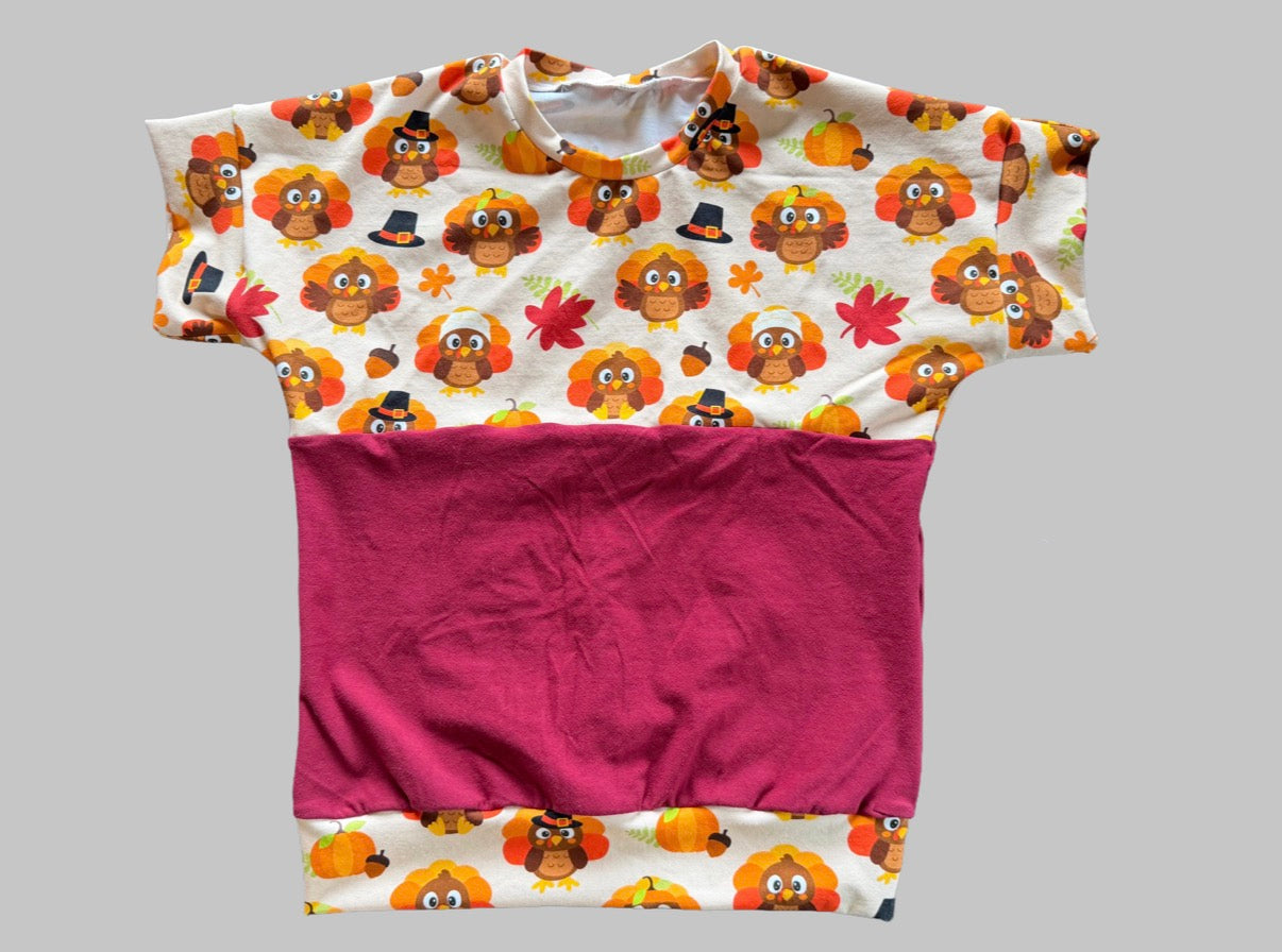 Thanksgiving Turkey 9-12yr Grow with me Dolman shirt