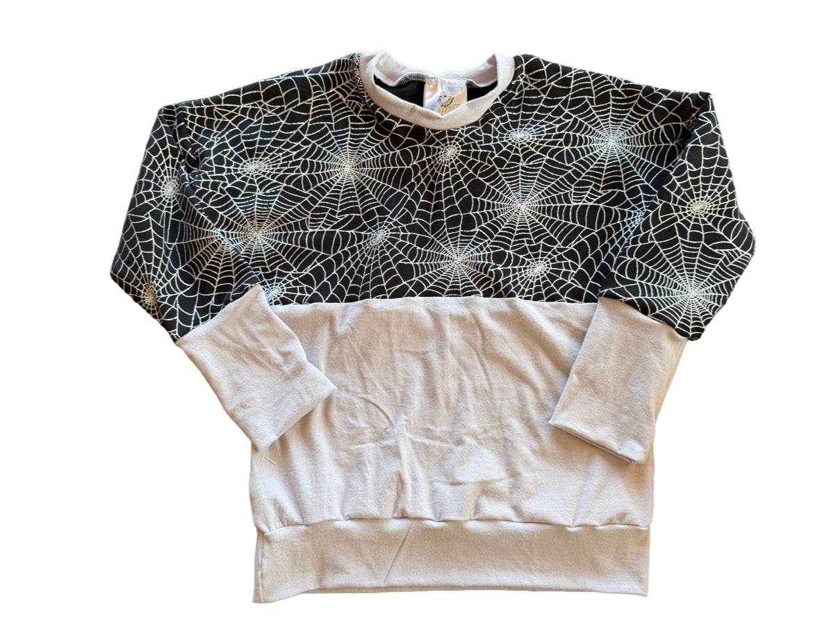 Holographic Spiderwebs Halloween 3-6yr Grow with me Dolman shirt