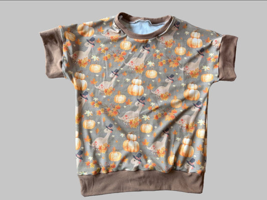 Thanksgiving Pilgrim Dino 9-12yr Grow with me Dolman shirt