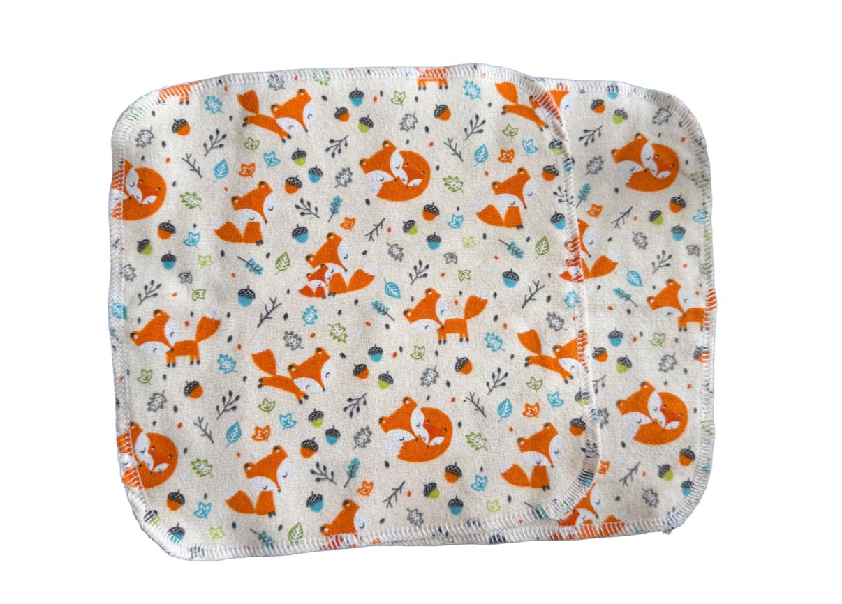 Set of 2 Fall Fox  9x9 2ply flannel cloth wipes
