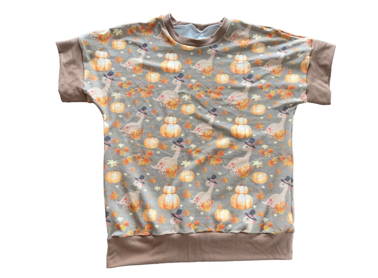 Thanksgiving Pilgrim Dinos 10-14yr Grow with me Dolman shirt