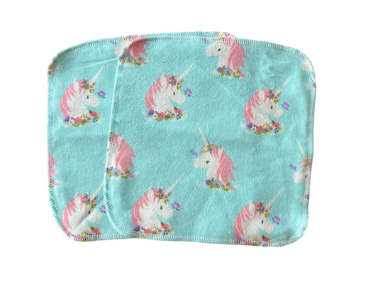Set of Unicorn 9x9  2ply flannel cloth wipes