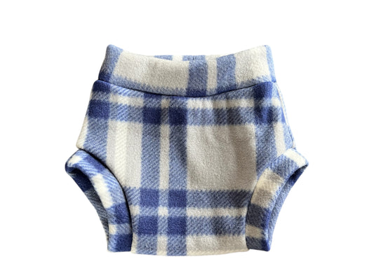Large Blue Grey Plaid Fleece Diaper Cover