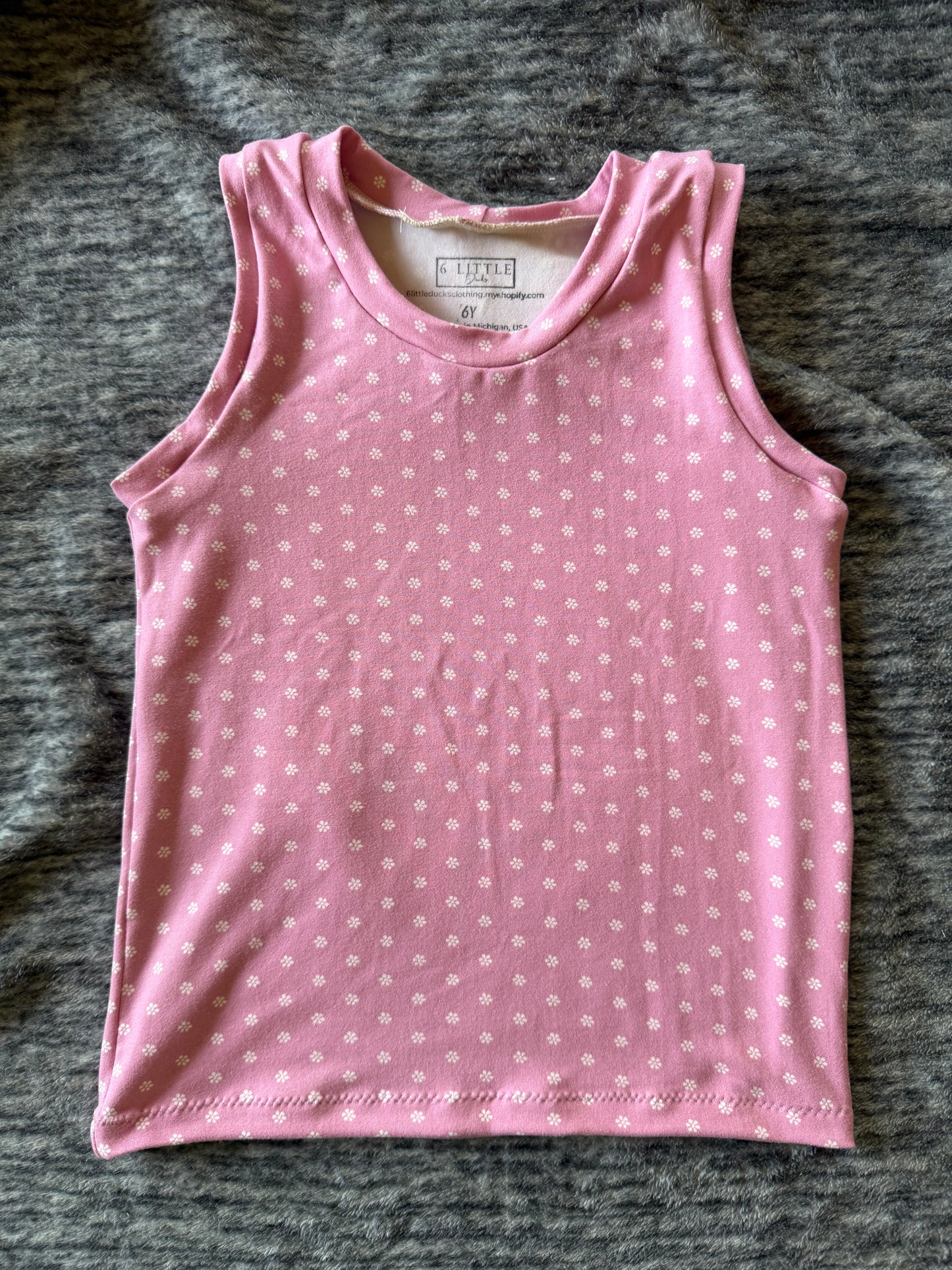 Tiny White Flowers on Pink 6y Tanktop