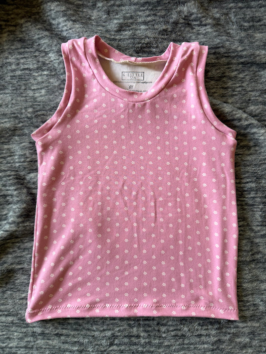 Tiny White Flowers on Pink 6y Tanktop