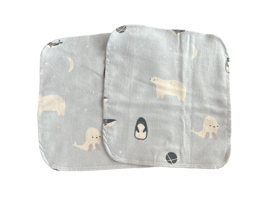 Set of Arctic Animals 9x9  2ply flannel cloth wipes