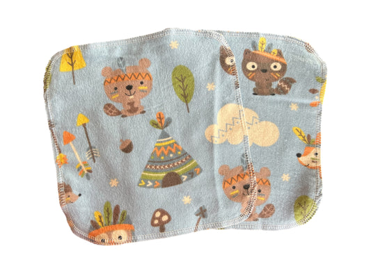Set of TeePee Animals  9x9  2ply flannel cloth wipes
