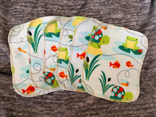 Set of 6 Pond Friends  2ply flannel cloth wipes