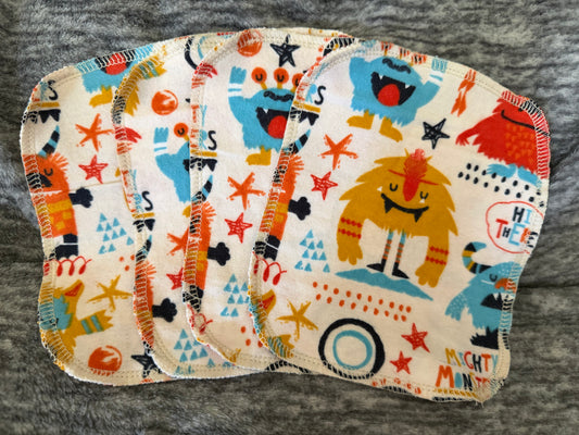 Set of 4 Mighty Monsters  2ply flannel cloth wipes