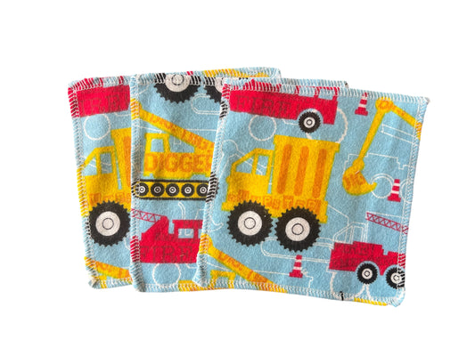 Set of 3 Construction 2ply flannel mini wipes / Face scrubbies
