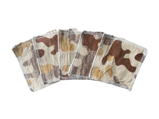 Set of 5 Desert Camo 2ply flannel mini wipes / Face scrubbies