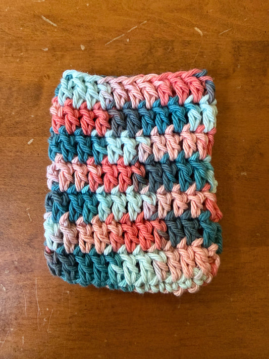 Peach & Green Cotton Crochet Soap Saver