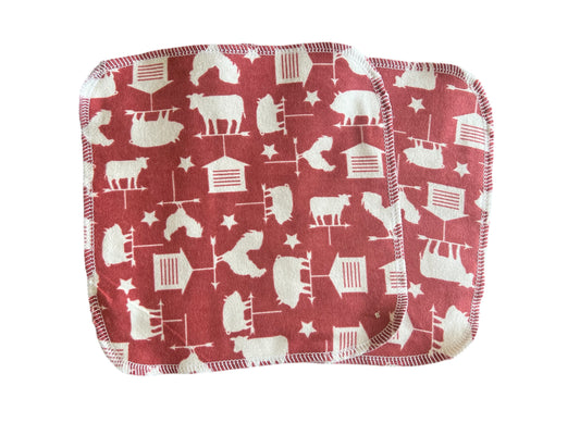 Set of 2 Farm  8x8  2ply flannel cloth wipes