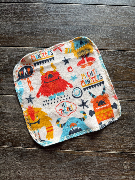 Mighty Monsters 2ply flannel cloth wipes