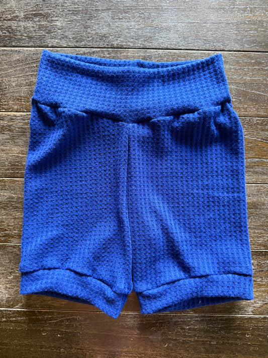 Solid Royal Blue waffle  3-6yr Shortie shorts (longer length)