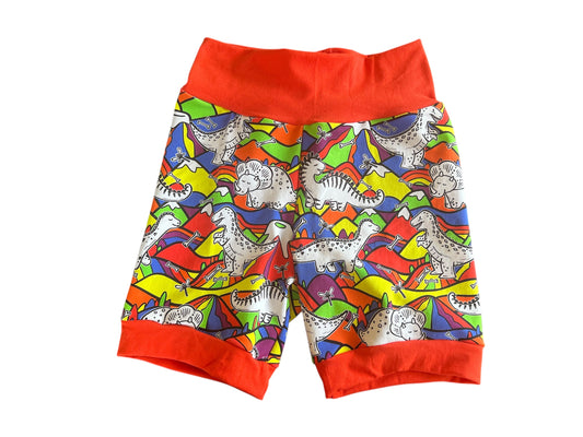 Bright Dinosaur shorts 6-9yr grow with me (longer length)