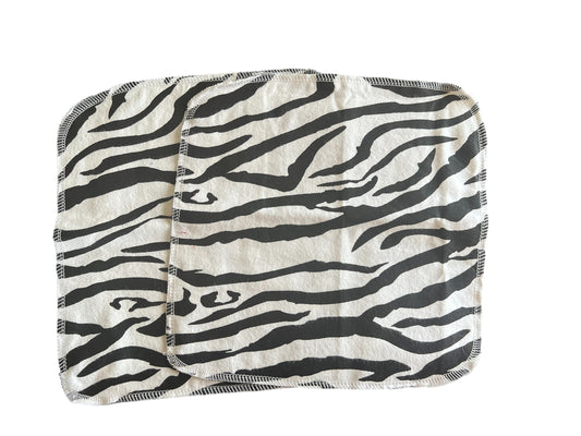 Set of 2 Zebra  8x8  2ply flannel cloth wipes