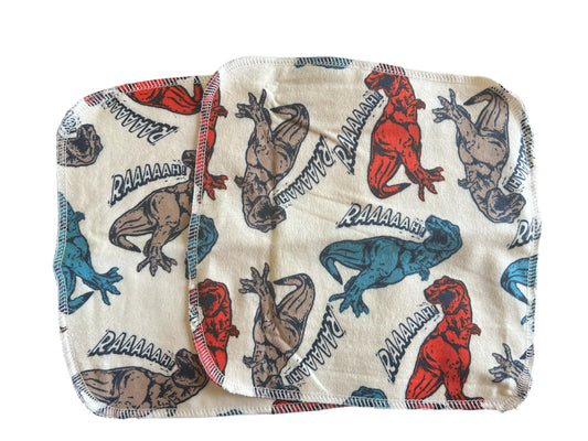 Set of 2 Dinosaur 8x8  2ply flannel cloth wipes